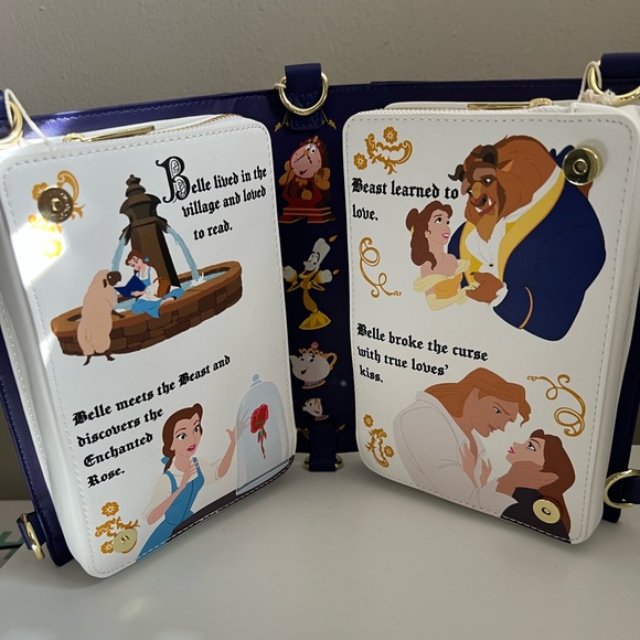 NWT Loungefly Purple and Gold Beauty and the Beast Backpack/Crossbody - Picture 2 of 8